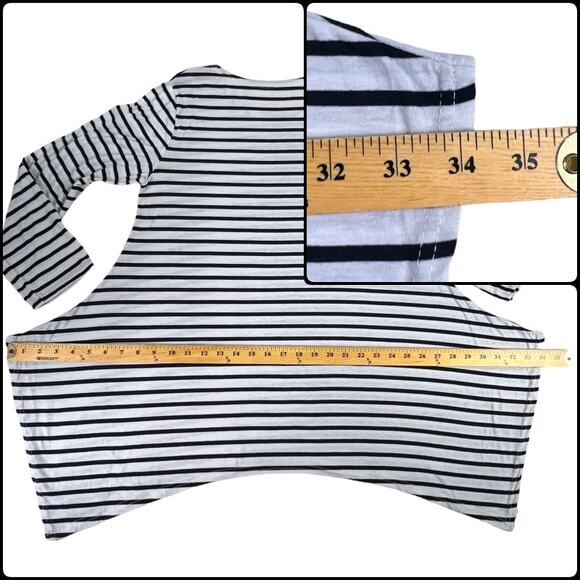 Long Sleeve Asymmetrical Split SharkBite Tee Shirt Tunic Black & White Striped - Picture 9 of 11